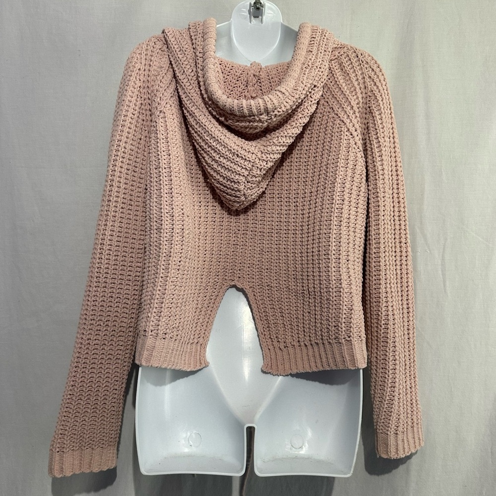 Miracle Blush Pink Knit Cropped Hoodie Sweater – Size M/L - Picture 4 of 5